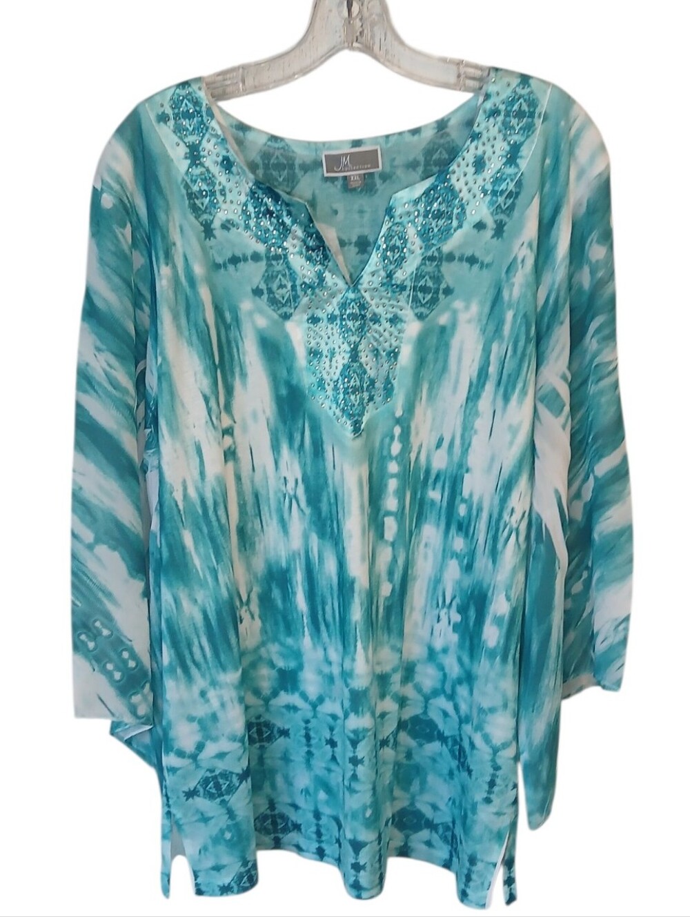 JM Collection Teal Tie-Dye Top Size XXL